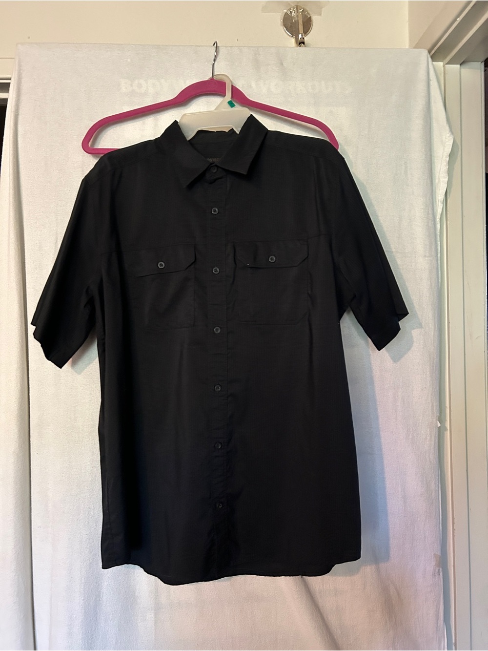 Swiss Tech Black Short-Sleeve Button-Down Casual Shirt